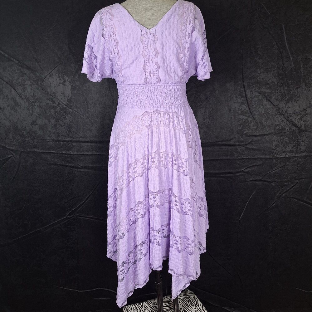 Rabbit Rabbit Rabbit Size 6 Lilac Lace Ruched Handkerchief Hem V Neck Fairycore - Picture 2 of 12